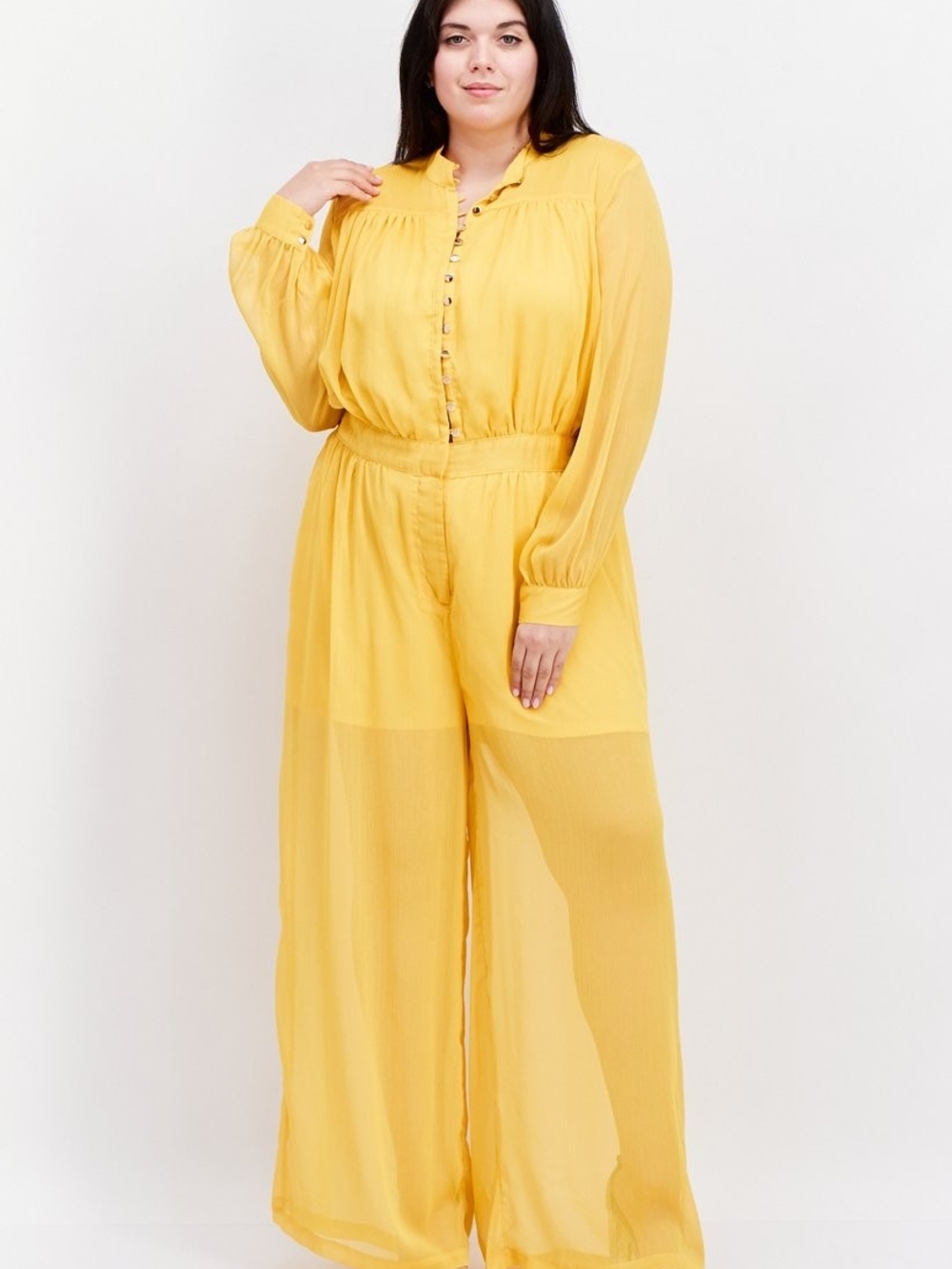 Nina Parker Plus-Size Yellow Long-Sleeve Wide-Leg Jumpsuit 22W NWT